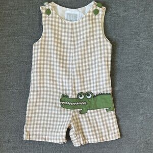 Gingham Baby Romper with Crocodile Patch